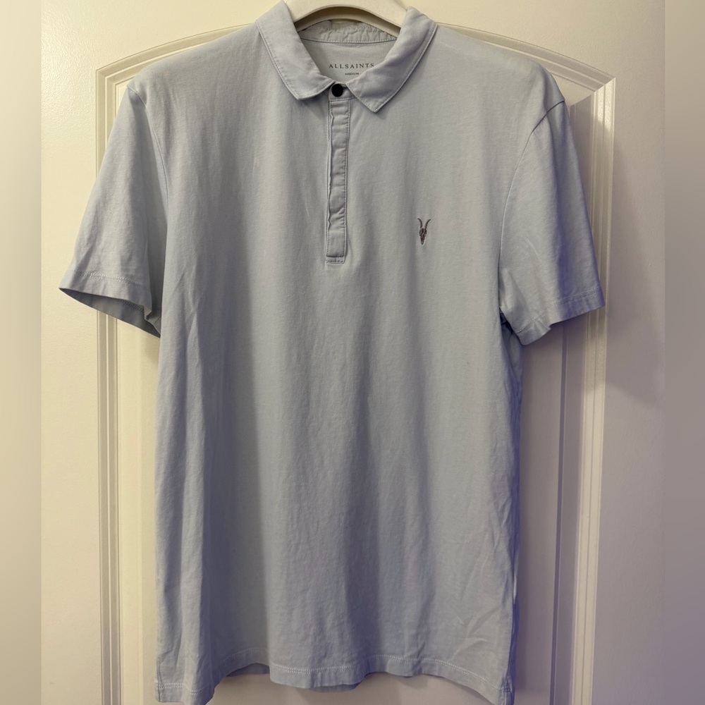 All Saints Men's Sky Blue Polo Shirt